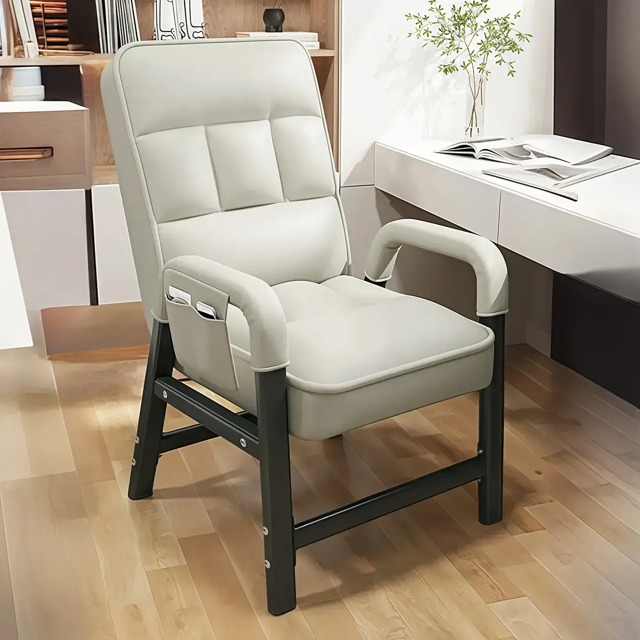 Modern Grey Upholstered 4-Leg Office Chair