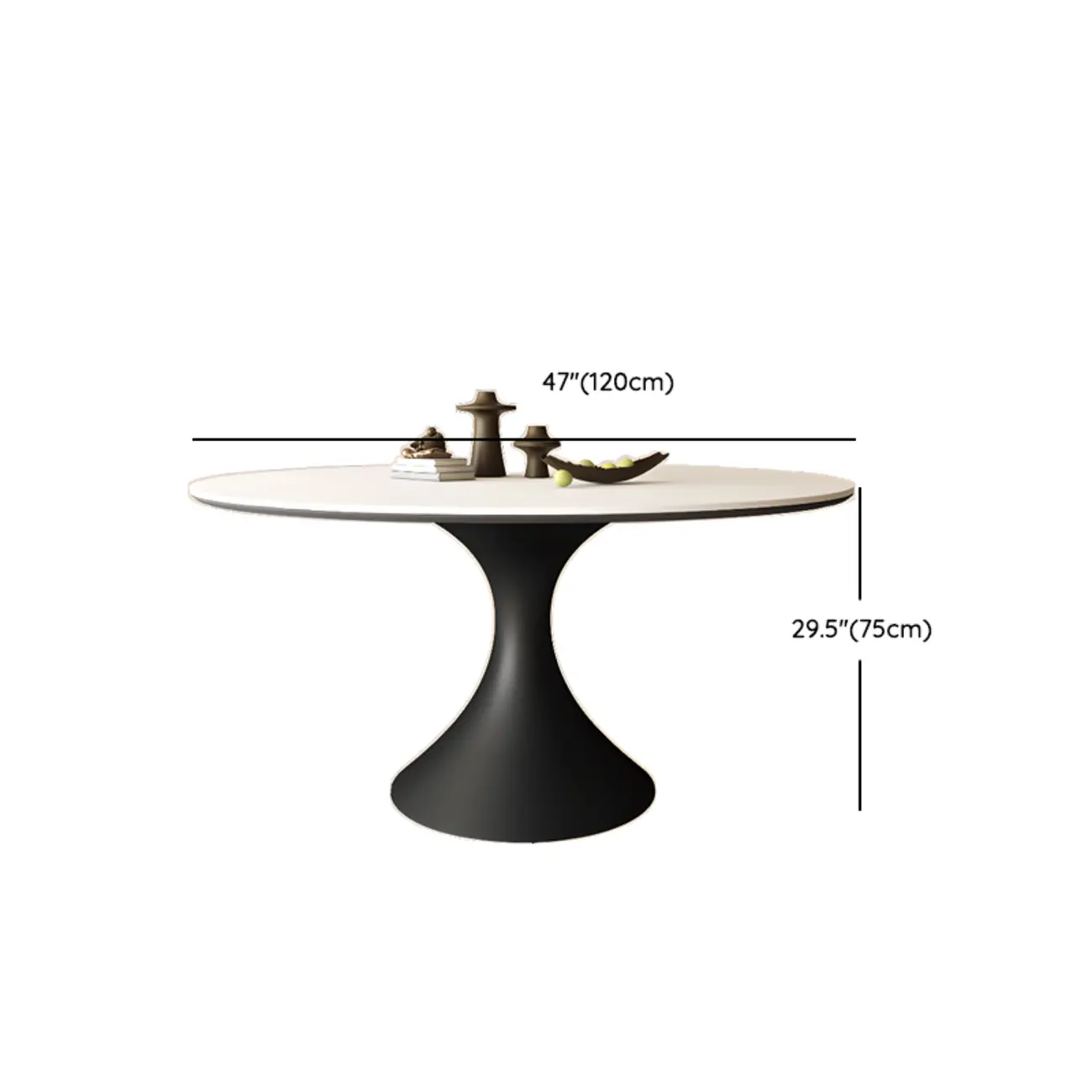 Modern Black Pedestal White Stone Top Round Dining Table