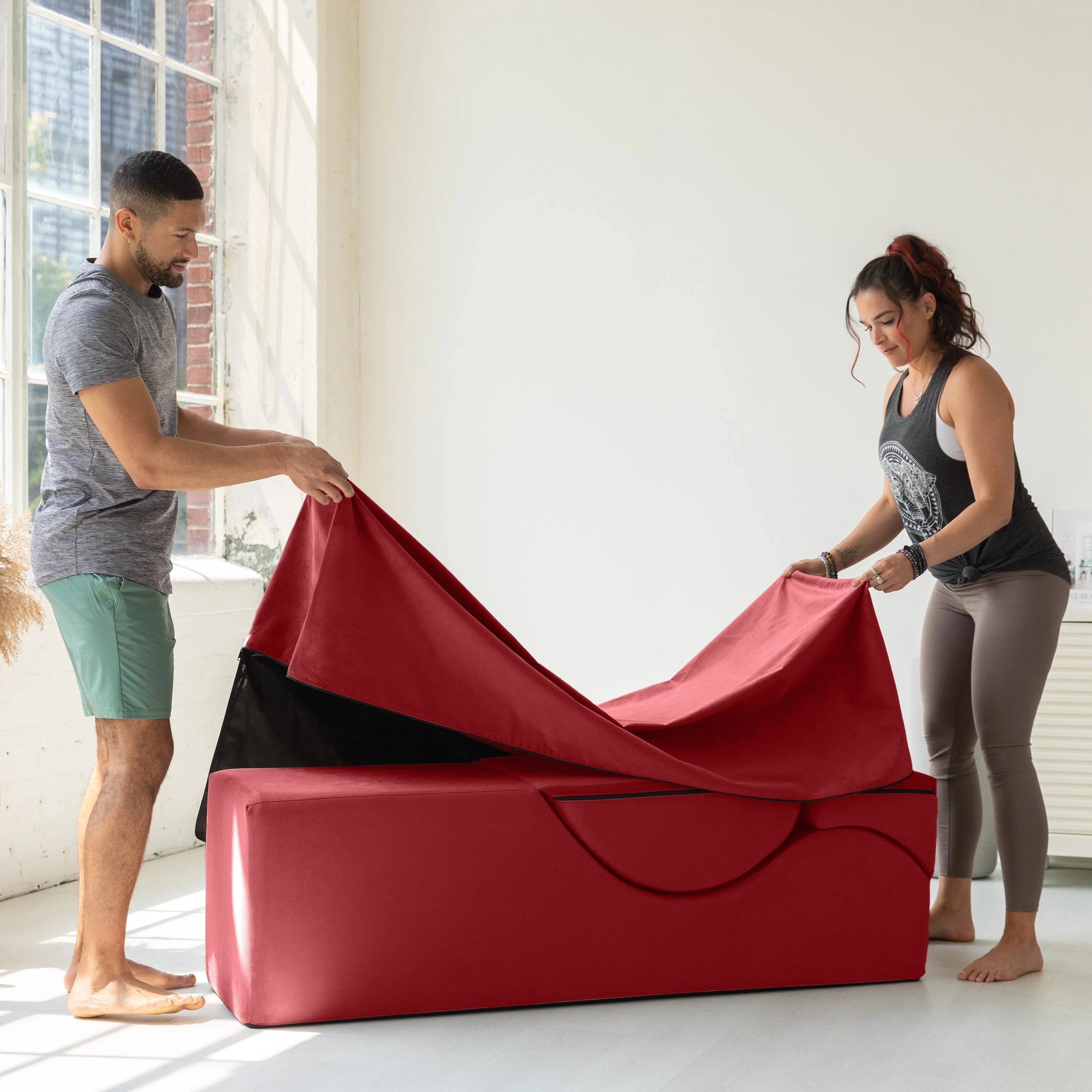 Avana Kami Convertible Chaise / Yoga & Massage - 2-In-1 Ottoman with Concealed Fold Out Yoga Lounge Chair, Microvelvet - N/A