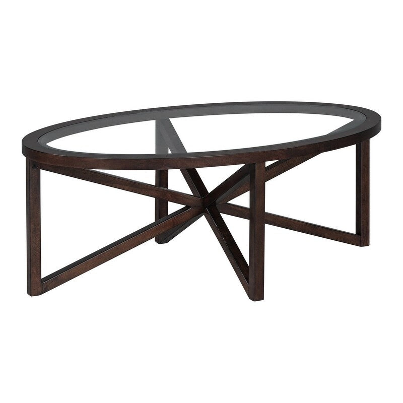 Modern Glass Coffee Table X-Cross Solid Wood Base End Table