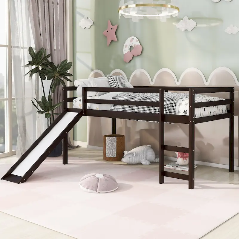 Loft Bed with Slide, Multifunctional Design, Twin
