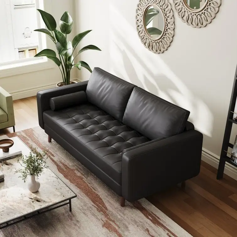 70-Inch Faux Leather Tufted Sofa