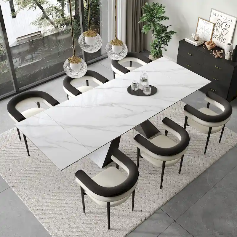 Modern Minimalist 6 - Person Sintered Stone Extendable Dining Set
