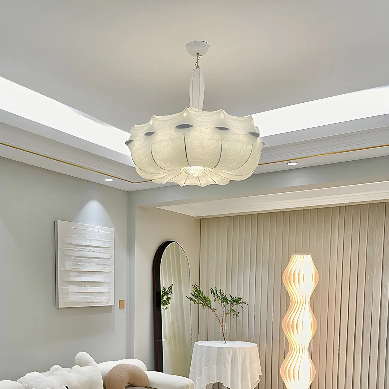 Modern White Flower-Shaped Drum Chandelier Height Adjustable