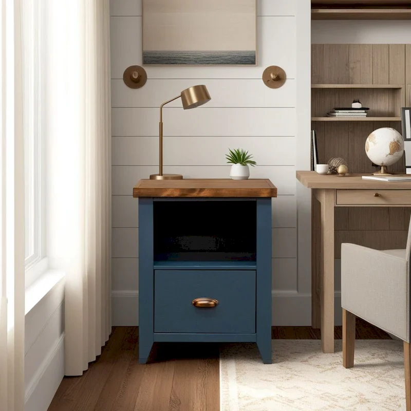 Bridgevine Home Nantucket 22 inch 1-drawer file, No Assembly Required, Blue Denim and Whiskey