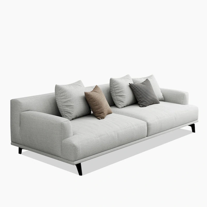 Square Arm Fabric Straight Sofa in Beige