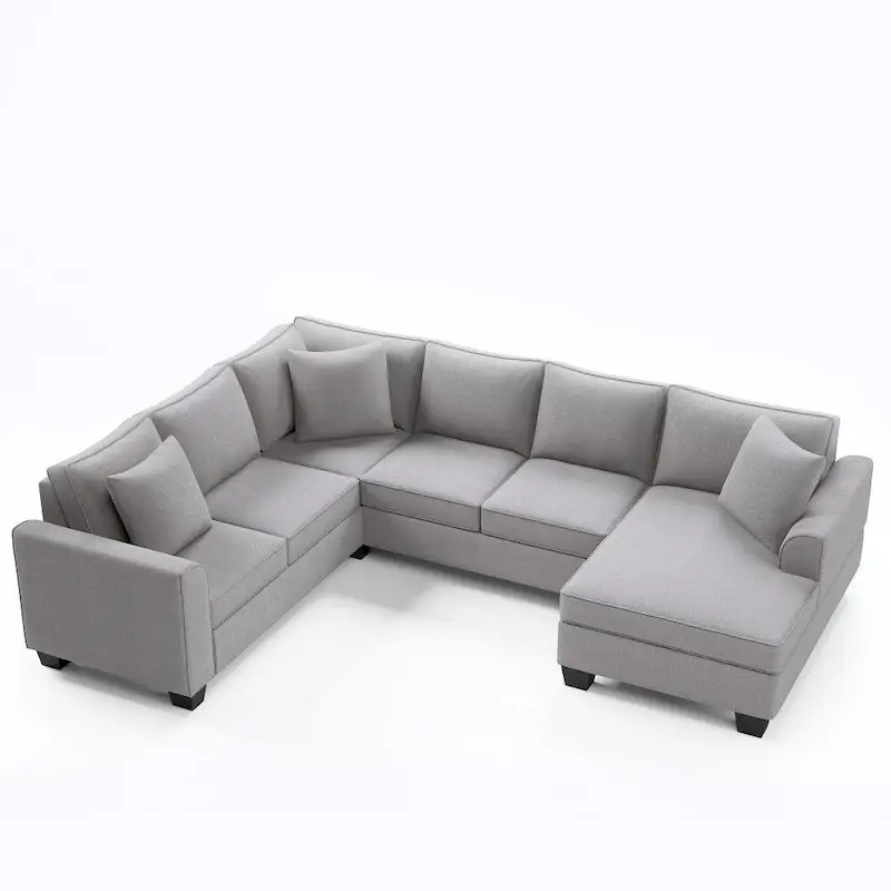 110*86 Sectional Sofa Upholstered Modern English Arm Classic U-shaped Sofa 3 Pillows Included