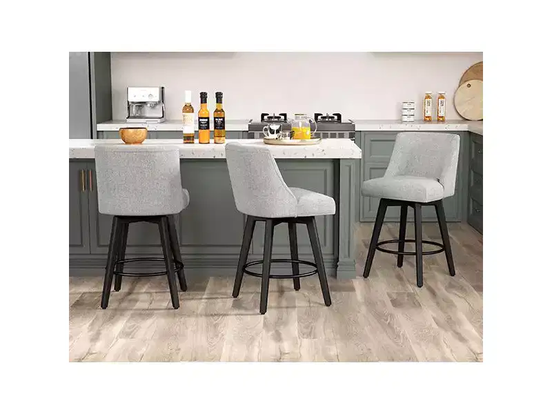 Dyonery 26 Height Counter Height Bar Stools Set of 2, Upholstered Swivel Fabric Kitchen Counter Stools with Back, Solid Wood Legs, Grey