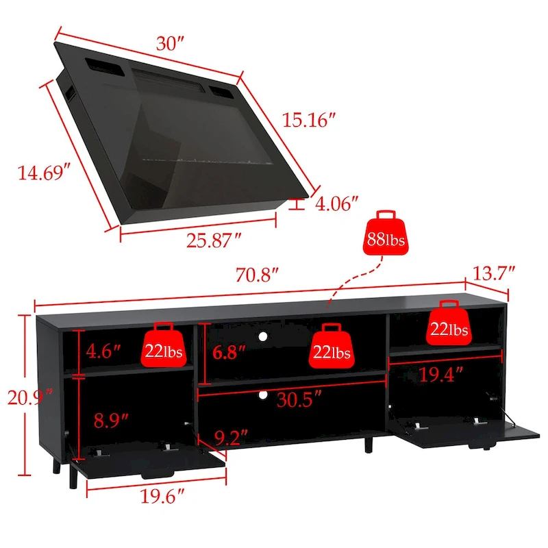 Fireplace TV Stand Electric Fireplace TV Console w/Remote Control