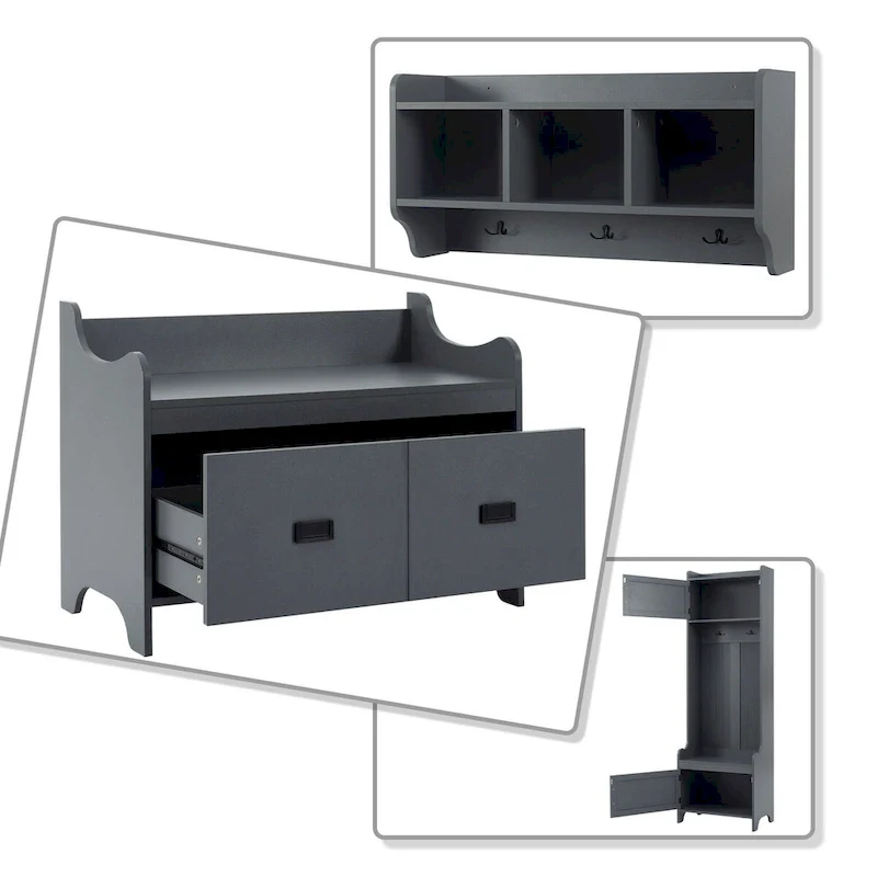 Multi-Functional Freestanding Wooden 4-in-1 Modular Hall Tree