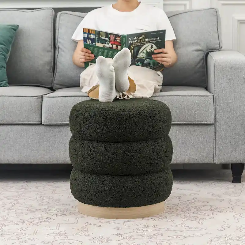 Adeco Teddy Round Upholstered Ottoman Stool