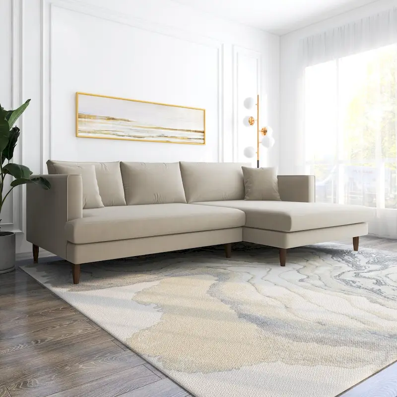 Diana Mid-Century Modern L-Shaped Pillow Back Velvet Sectional Sofa