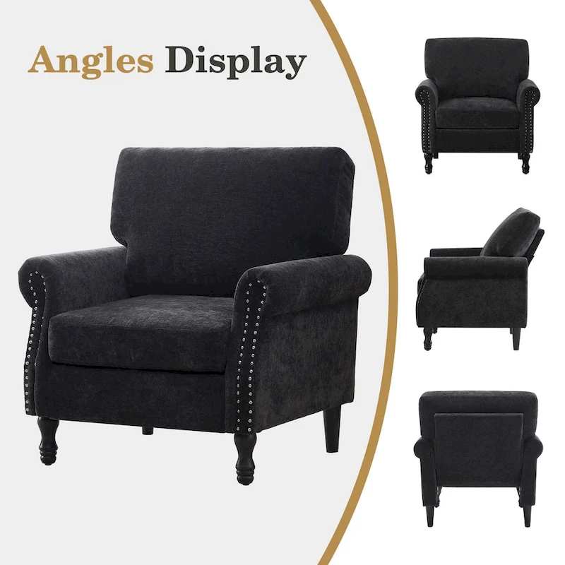 Modern Upholstered Armchair Nailhead Trim Accent Chair with Wood Legs