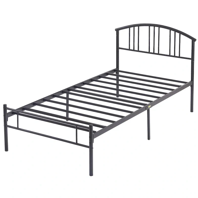 Modern Metal Bed Frames with Curved Headboard, No Box Spring Needed, Black