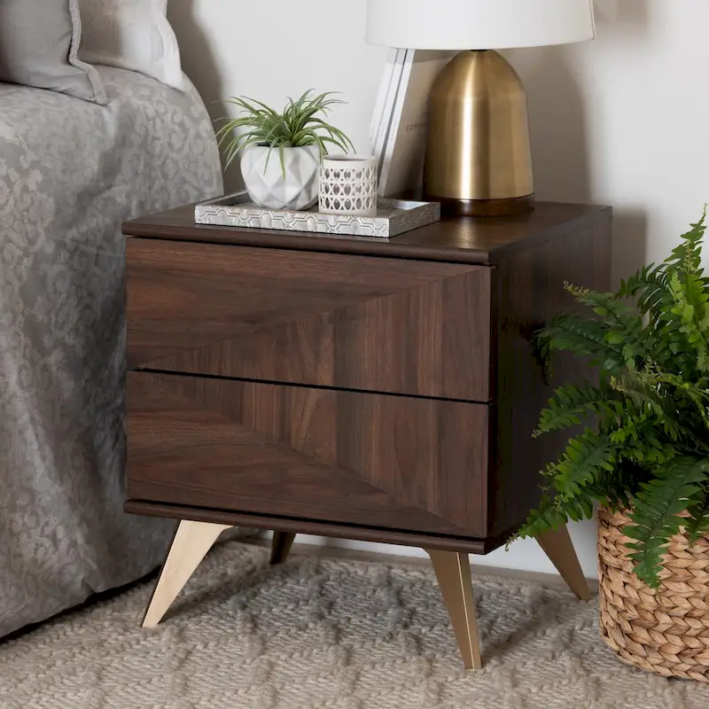 Graceland Mid-Century Modern Transitional Walnut Brown Finished Wood 2-Drawer Nightstand