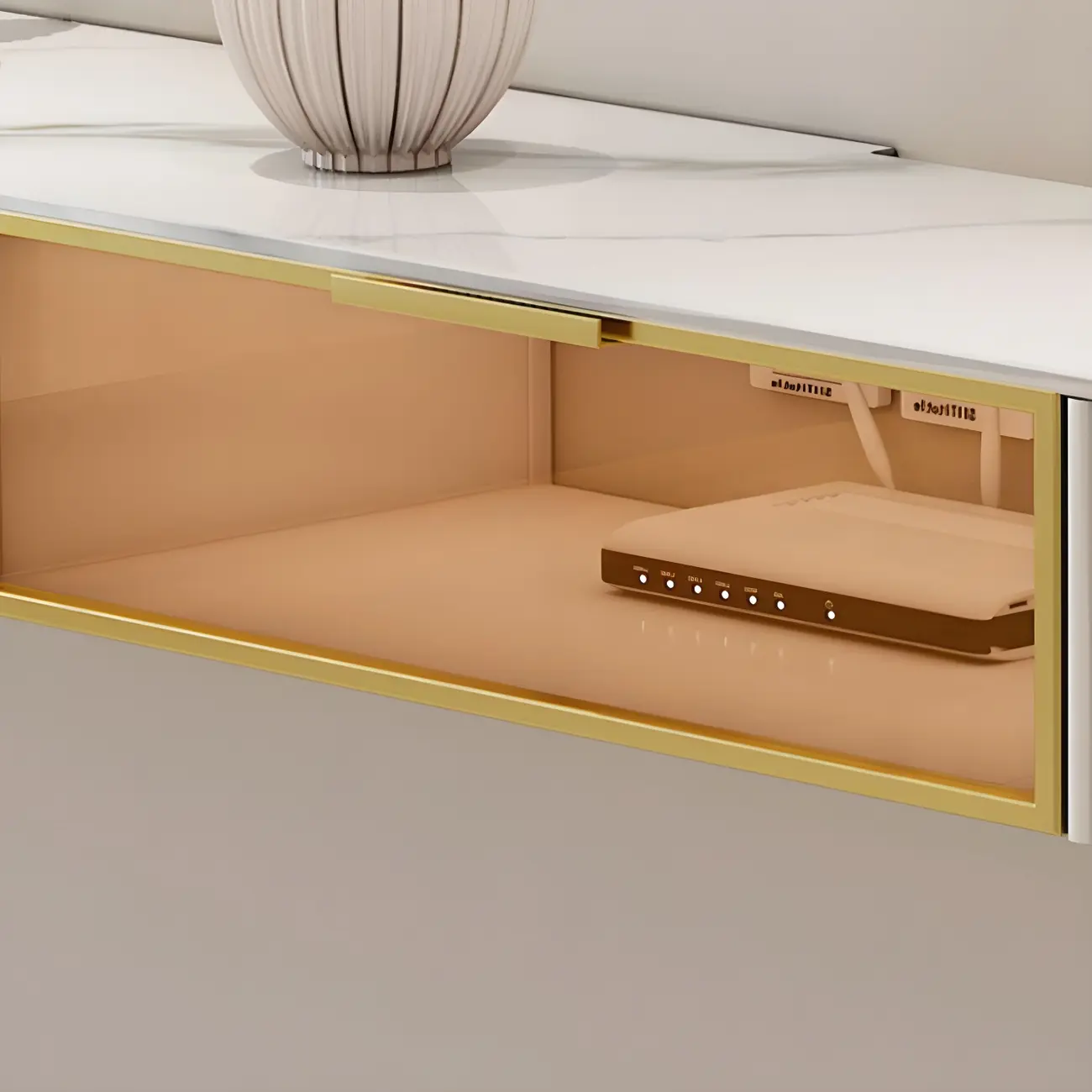 79 White Stone Floating TV Stand with Drawer & Cabinet