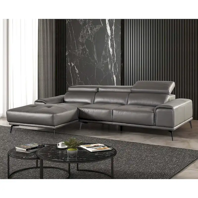 Furniture of America Jacques Modern Low Profile Leather L-Shaped Sectional with Chaise