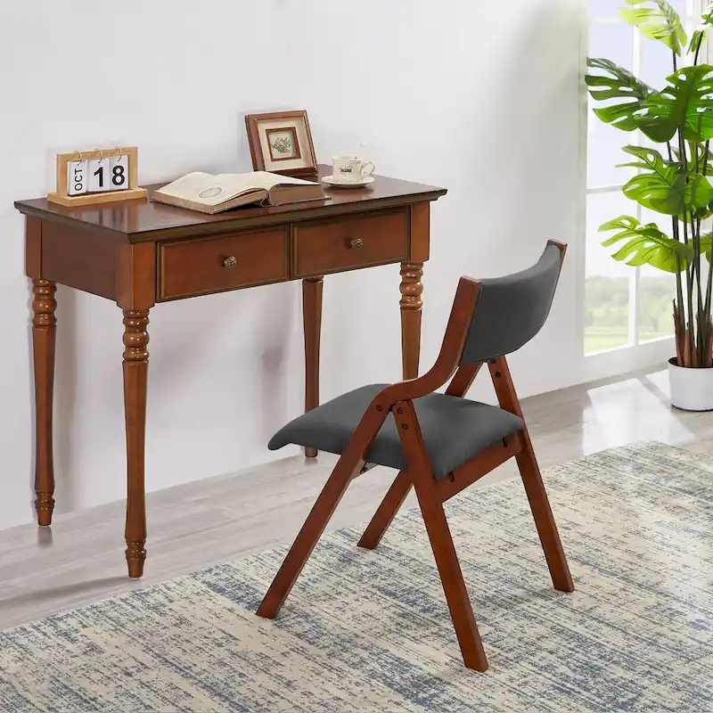 Set of 2 Modern Upholstered Wood Folding Chairs with Padded Seats