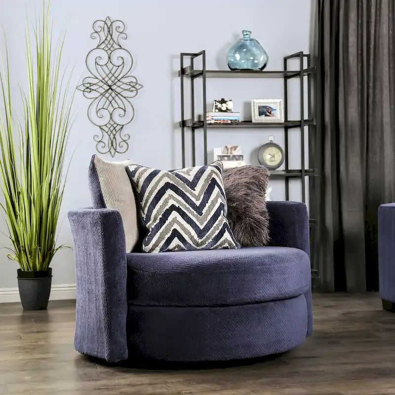 Slaren Transitional Navy Microfiber Padded 2-Piece Sectional and Chair Set by Furniture of America