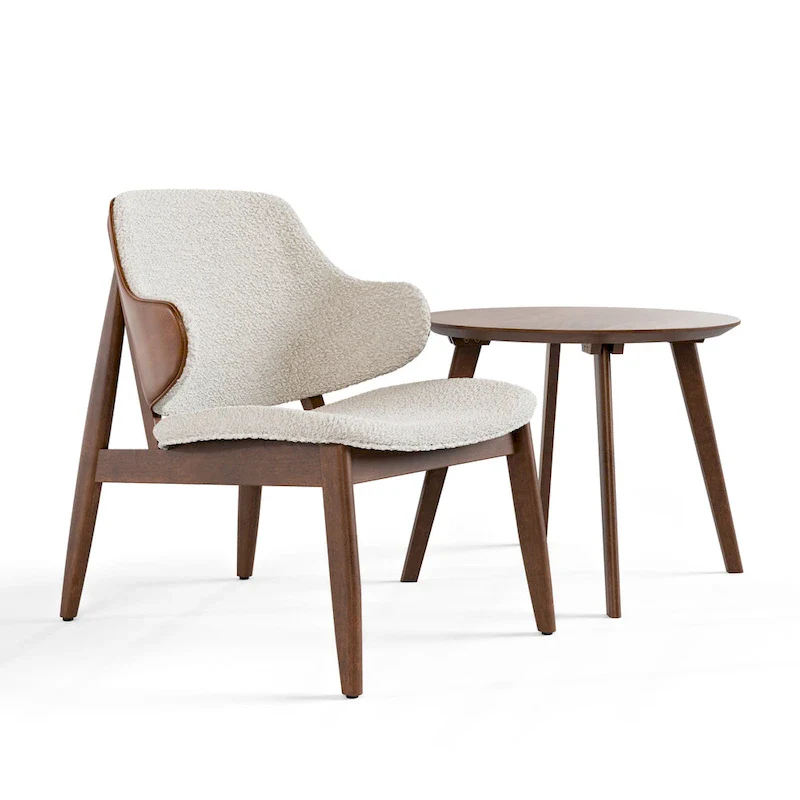 Furniture of America Beck Mid-century 2-Piece Walnut Boucle Wingback Accent Chair and Table Set