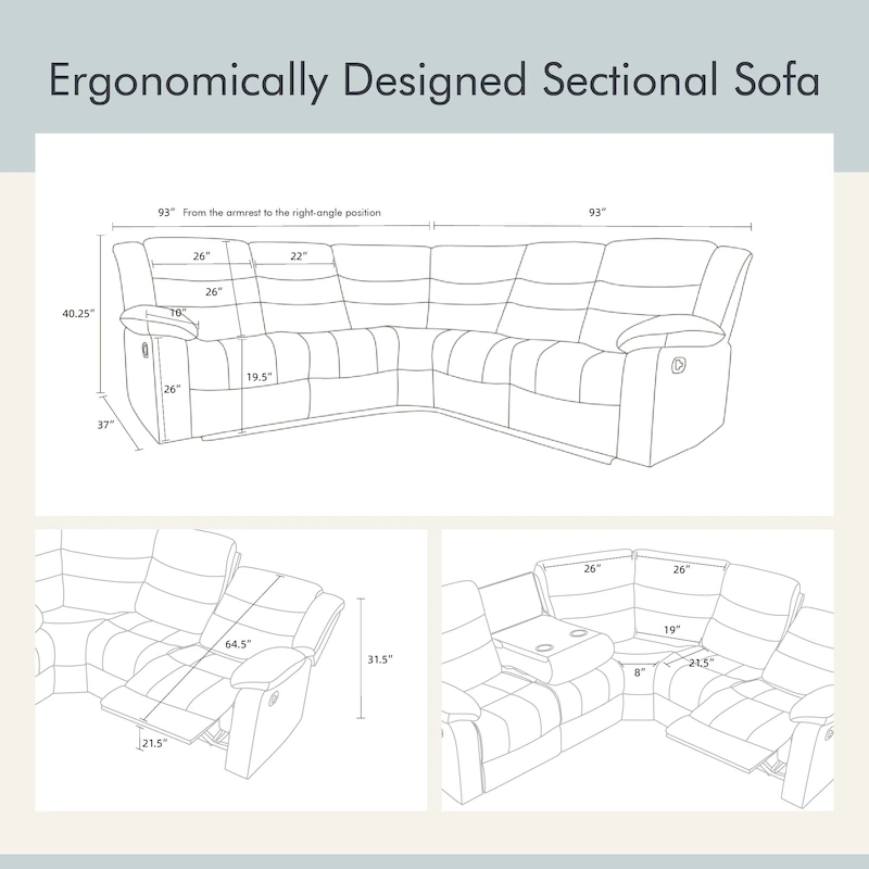 93 Width Polyester/Suede 5-Piece Manual Reclining Sectional Sofa