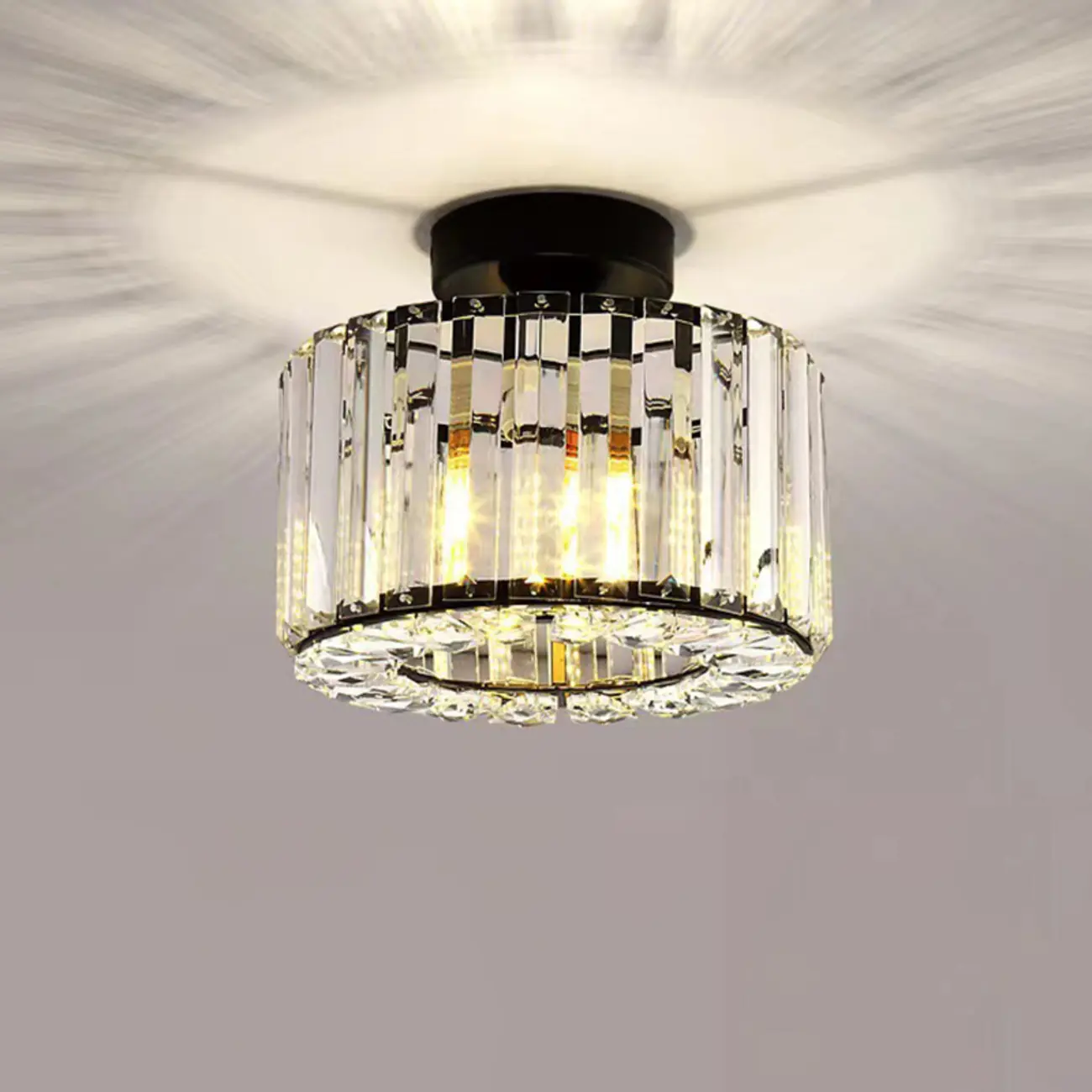 Modern Gold Square Crystal Semi Flush Ceiling Light