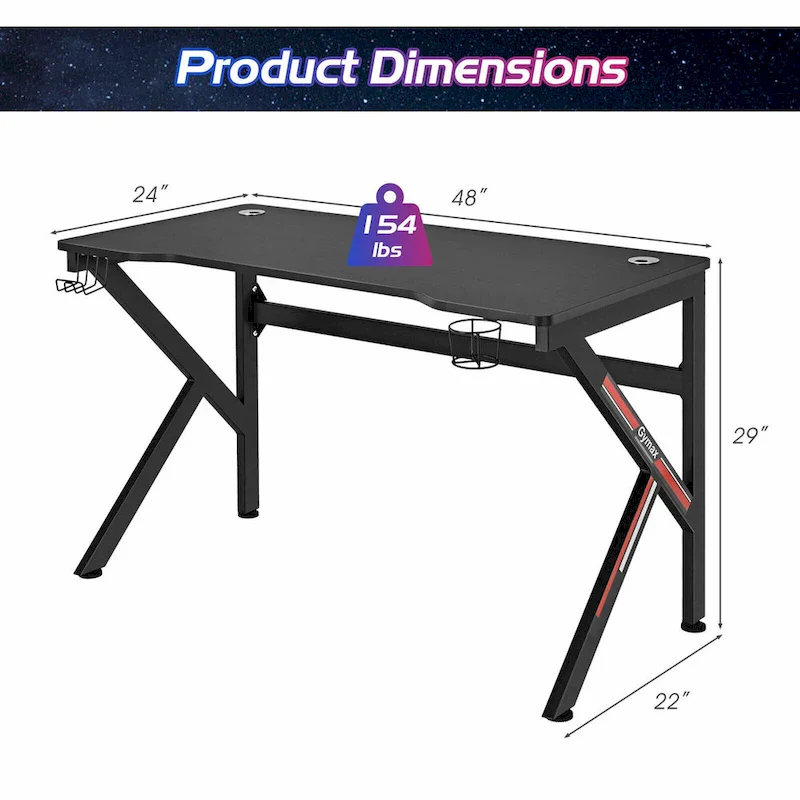 Gymax 48 K-shaped Gaming Desk Computer Table with Cup Holder &
