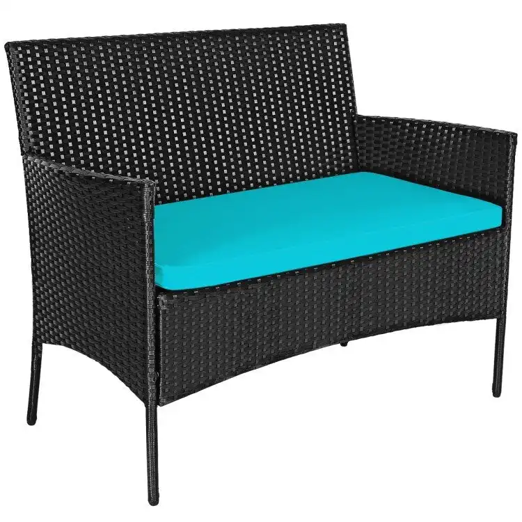4 Pieces Patio Rattan Cushioned Sofa Set with Tempered Glass Coffee Table - 24 x 23.5 x 33 (L x W x H)