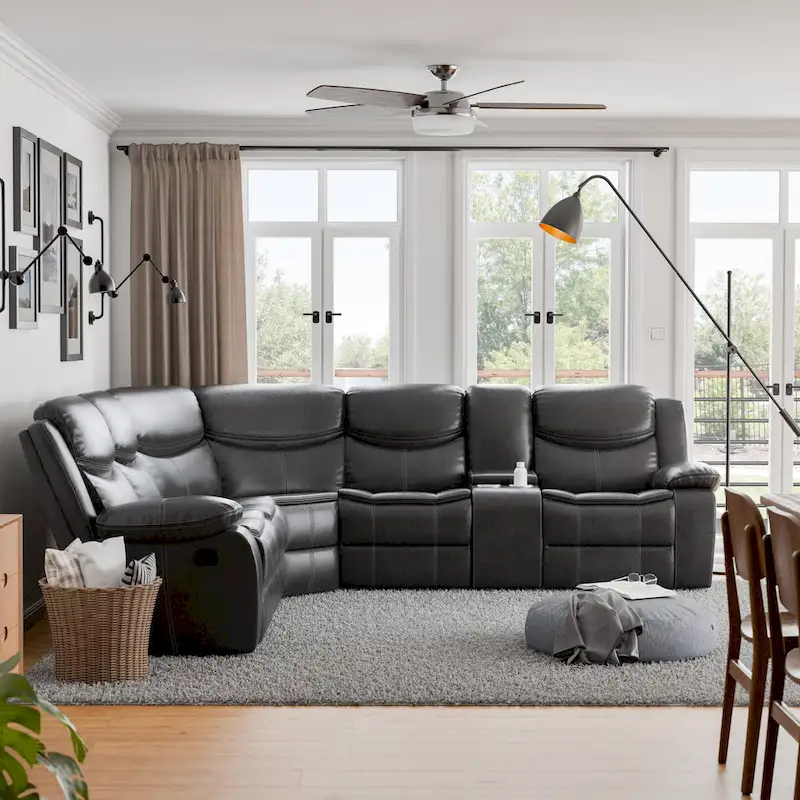 Transitional Faux Leather Reclining Sectional Sofa