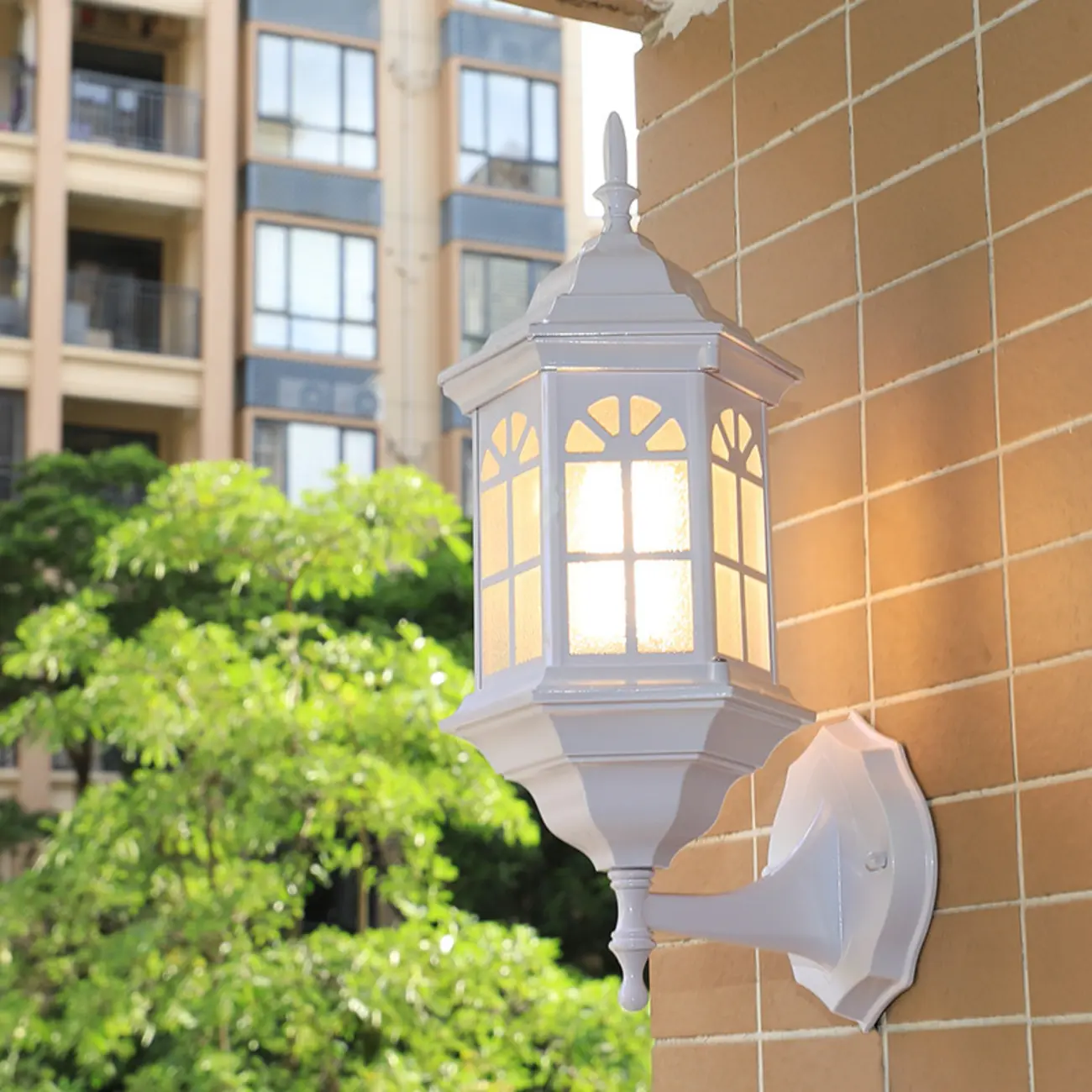 Modern Metal Lantern Glass Shade LED Outdoor Wall Light