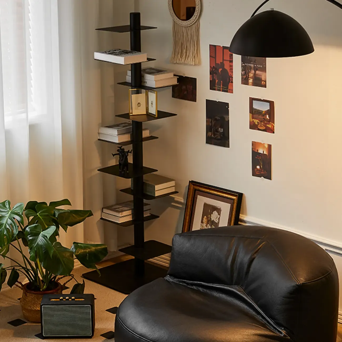 Modern Black Metal Narrow Open Bookcase