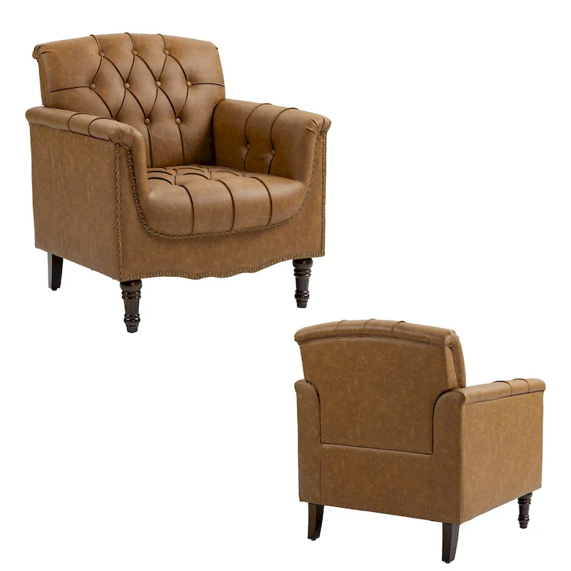 Modern Tufted Accent Armchair with Nailhead Trim Set of 2