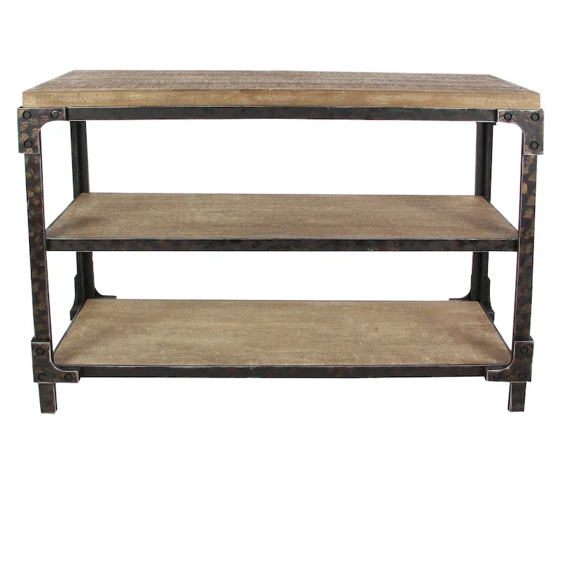 Console Table with 2 Open Shelves - Brown, 19W x 48L x 34H