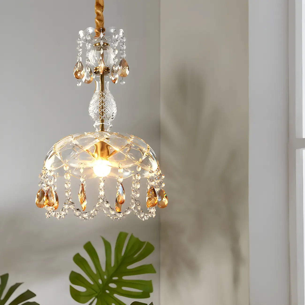 Luxury Dome Clear Crystal Pendant Light Adjustable Height