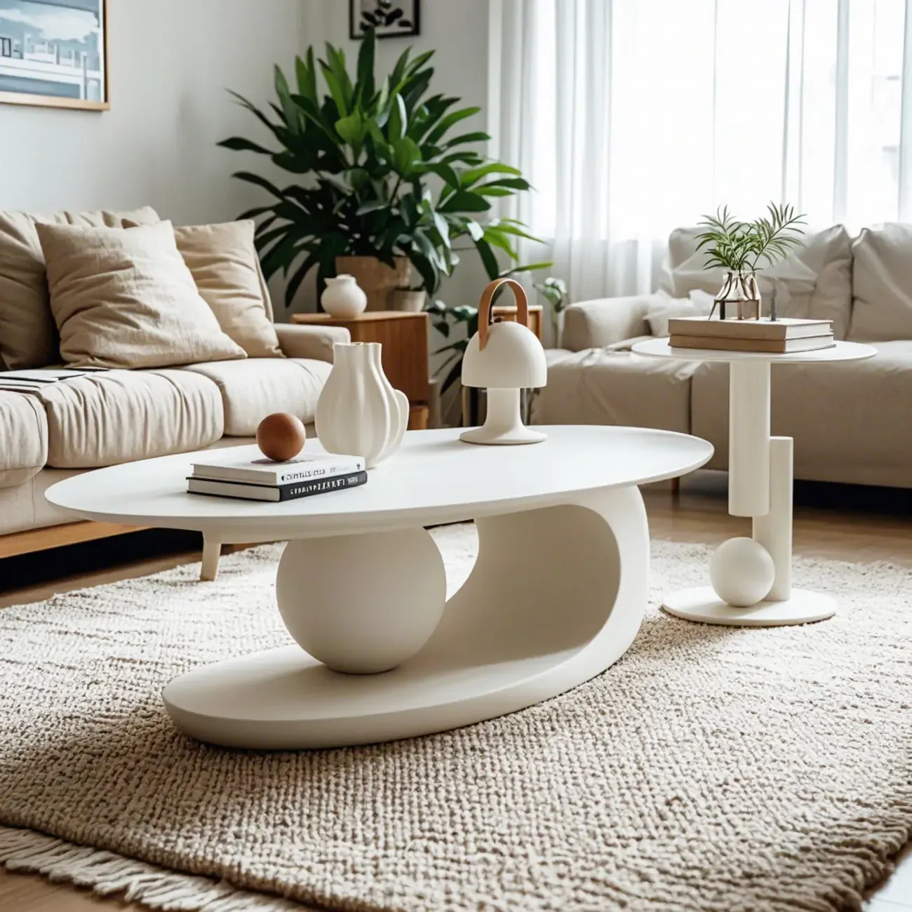 Modern Light Luxury White Oval Coffee Table with Metal Base