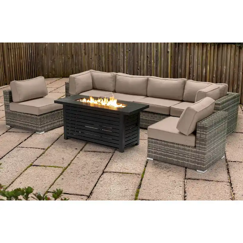 LSI 6 Person Seating Group With Metal Firepit And Sunbrella Cushions