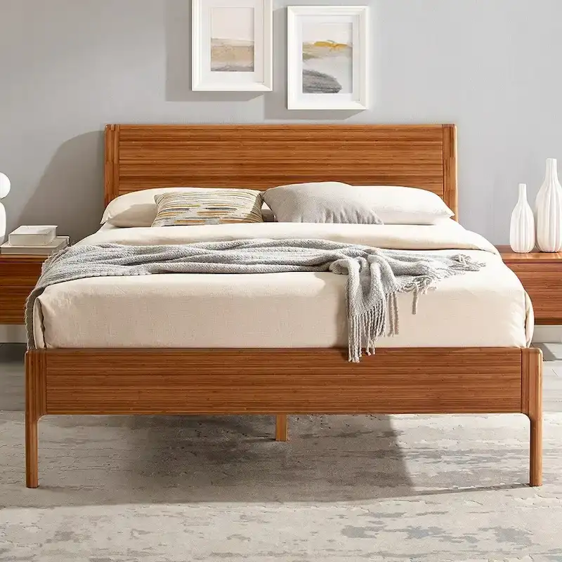 King Platform Bed - Copper, Upholstered Fabric, Tufted Headboard, Contemporary, No Box Spring