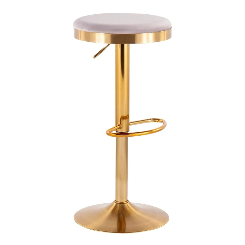 Gold Steel Barstool with Upholstered Seat - Set of 2 - Adjustable Height 23-31.75H