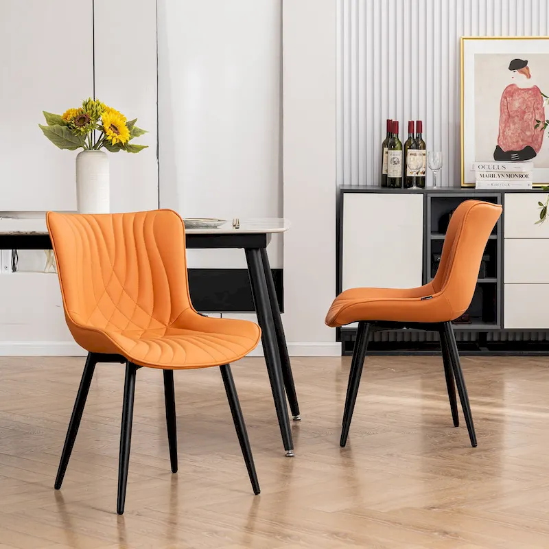 Modern Upholstered Leather Armless Dining Chairs Set of 2