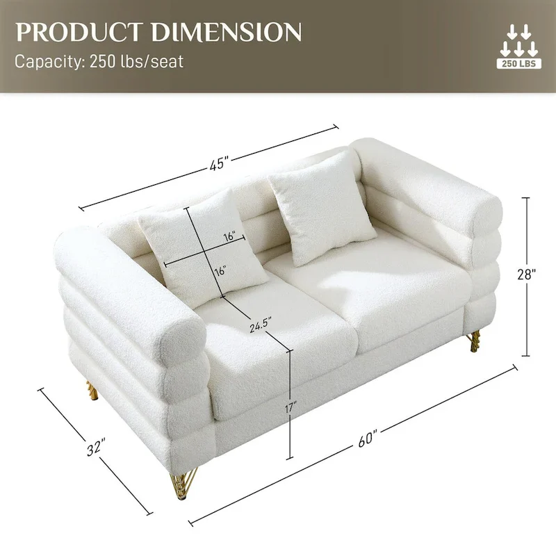 Ouyessir Teddy Fabric Modern Sectional Sofa Sets L-Shape/2/3/4 Seater Sofa Couch with Pillows