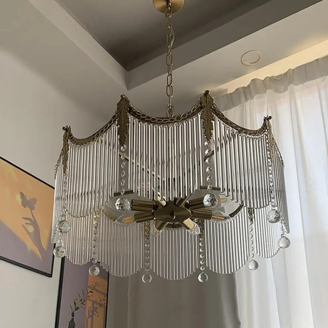 Elegant Clear Glass Crystal Comb Gold Metal Chandelier