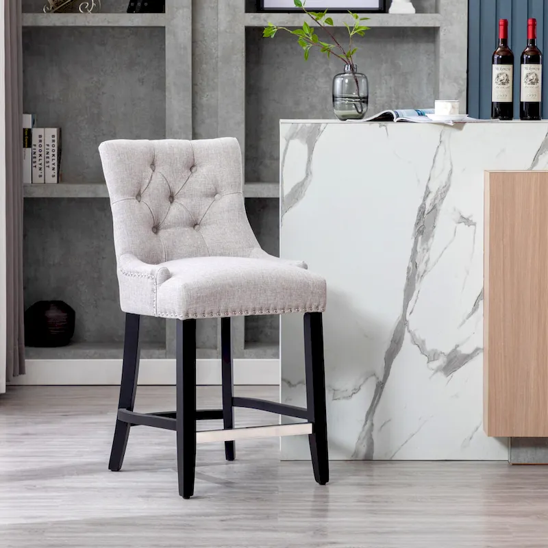 Carter 24  Upholstered Button Tufted Counter Stool, Black Legs