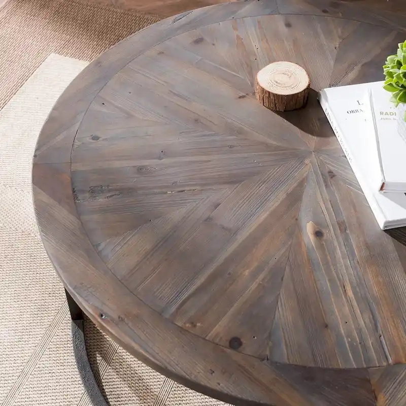 SEI Furniture Darren Modern Rustic Farmhouse Reclaimed Wood Round Coffee Table