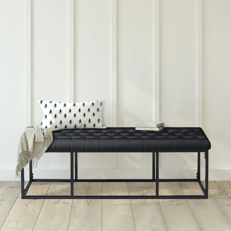 Porthos Home Ellie Faux Leather Accent Bench with Metal Frame Base