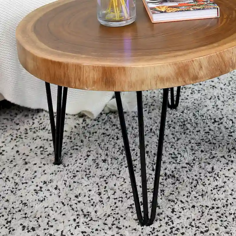 Natural Solid Wood Round End Table Coffee Table