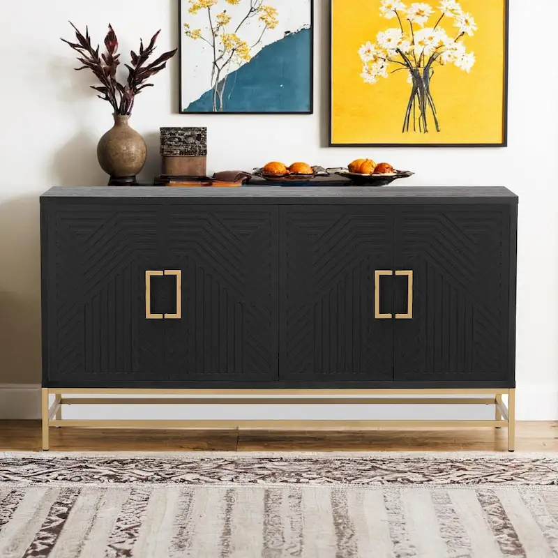 Retro Style Sideboard with Adjustable Shelves, Rectangular Metal Handles and Legs for Kitchen, Living room, and Dining Room
