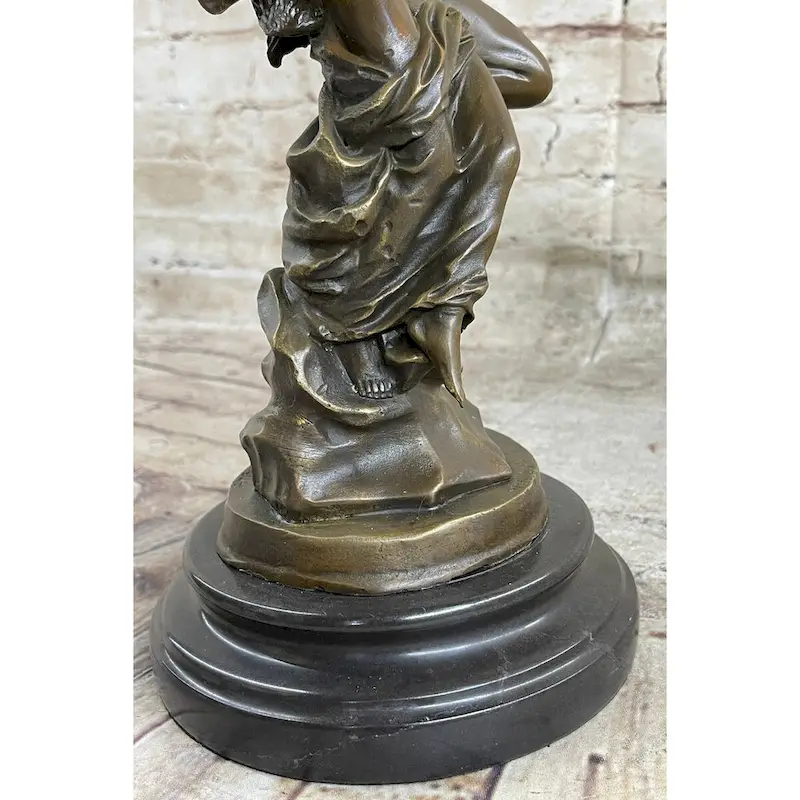 Signed Jean Debut Sculpture Of A Romantic Couple Angel Bronze Statue 13 Inches X 6 Inches