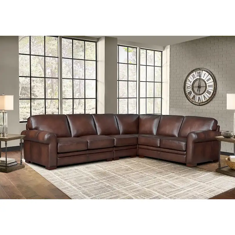Hydeline Brookfield Top Grain Leather L-Shape Sectional With Feather, Memory Foam and Springs