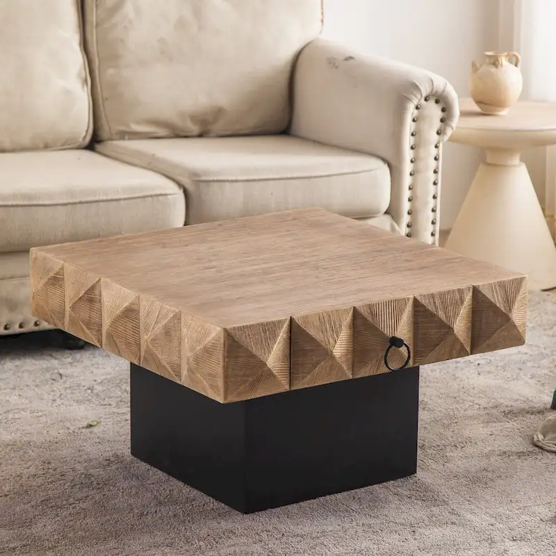 Three-dimensional Embossed Pattern Square Retro Coffee Table