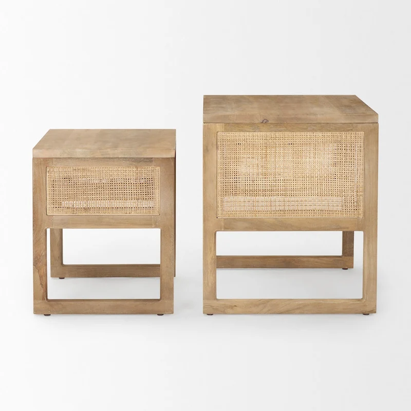 Grier Solid Wood With Cane Accents Square Nesting Accent Tables (Set of 2) - 20L x 20W x 23H